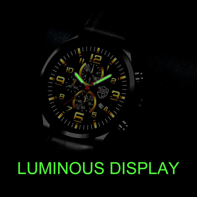 Mens Watches Stainless Steel Leather Quartz Wrist Watch Man Business Watch Calendar Date Luminous Male Casual Bracelet Clock
