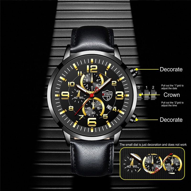 Mens Watches Stainless Steel Leather Quartz Wrist Watch Man Business Watch Calendar Date Luminous Male Casual Bracelet Clock